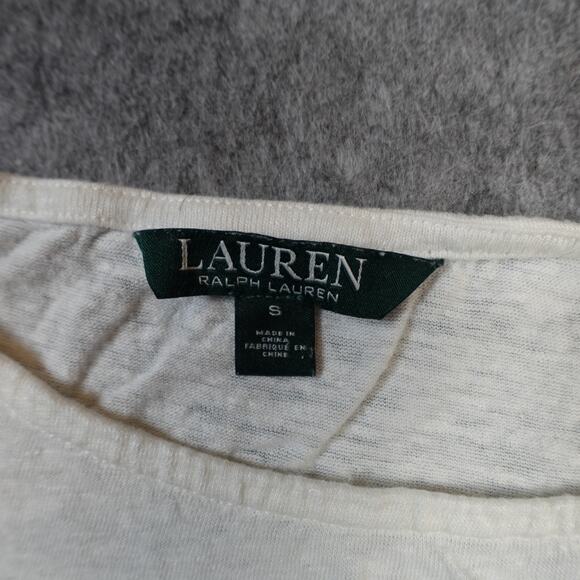 Ralph Lauren Top Womens Small Linen Blouse Tunic Chiffon Trim Slub White Beachy - Picture 2 of 8
